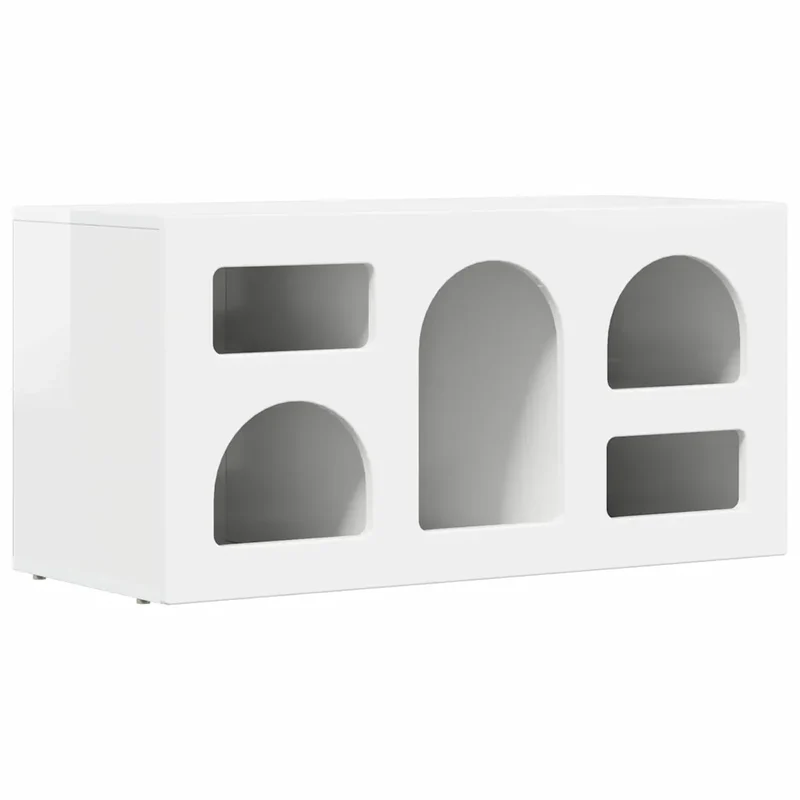 Meuble TV moderne polyvalent avec rangement 80 x 35 x 40 cm en bois d'ingénierie blanc brillant 02_0054768