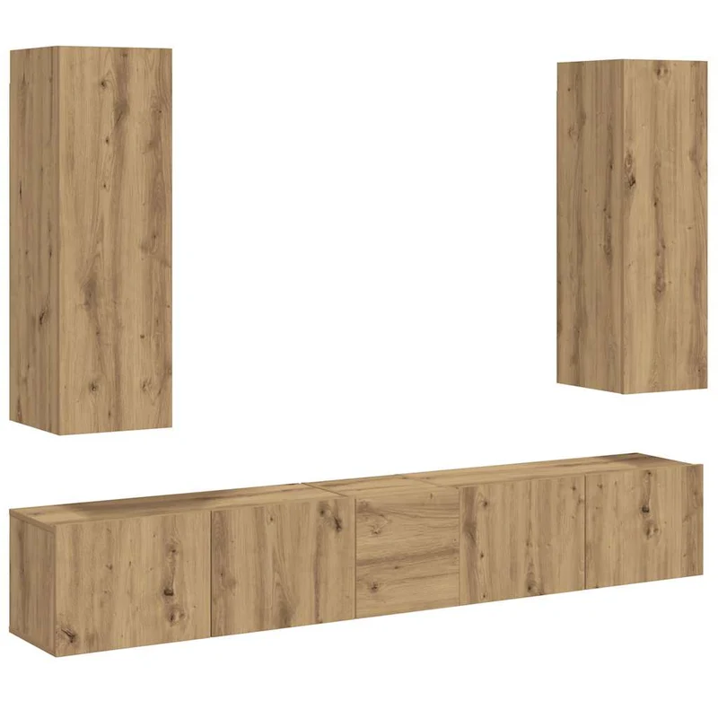 Lot de 5 meubles TV muraux modernes pratique rangement élégant 80 x 30 x 90 cm en bois d'ingénierie chêne artisanal 02_0055861