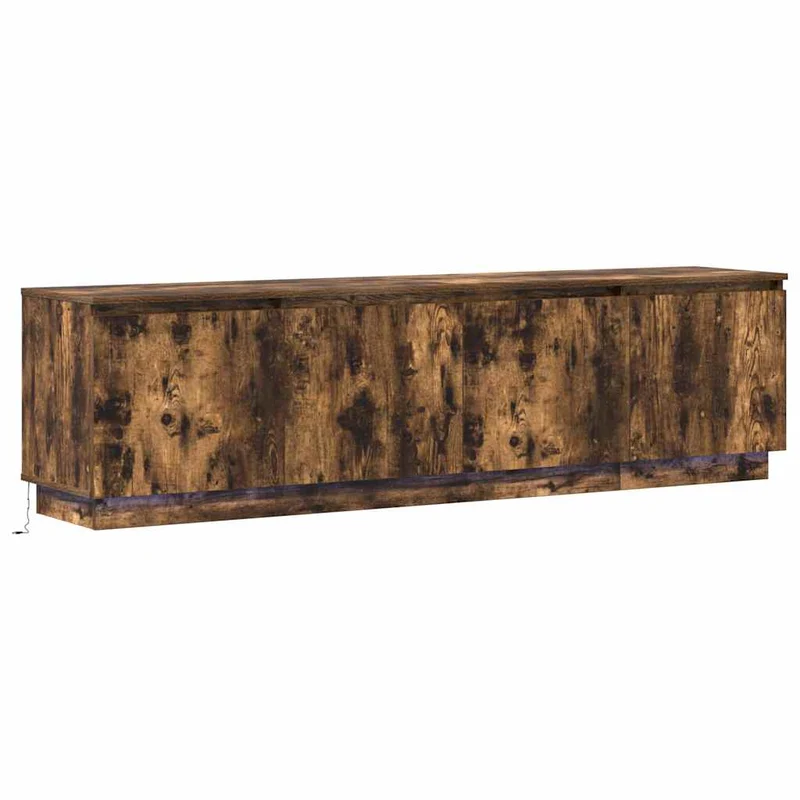 Meuble TV moderne avec bande LED 180 x 38 x 49 cm rangement minimaliste en bois d'ingénierie chêne fumé 02_0056011