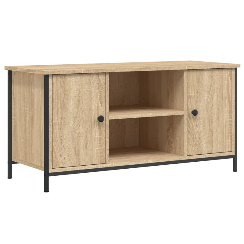 Meuble TV classique avec espace de rangement 100 x 40 x 50 cm en bois d'ingénierie chêne sonoma 02_0049260