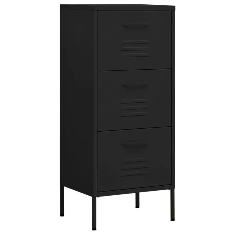 Armoire de rangement élégante pratiques avec 3 tiroirs 42,5 x 35 x 101,5 cm en acier noir 02_0046875