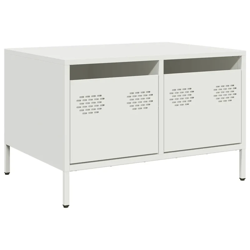 Meuble TV industriel design avec rangement 68 x 50 x 43 cm en acier laminé à froid blanc 02_0049733
