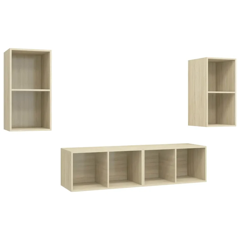 Lot de 4 meubles TV muraux chêne sonoma rangement pratique style contemporain 37 x 37 x 72 cm en bois d'ingénierie 02_0055119