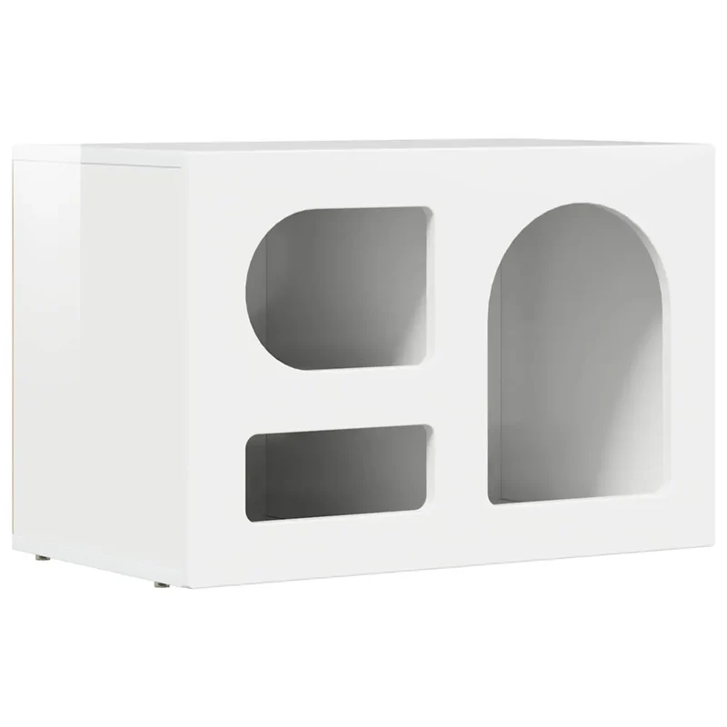 Meuble TV moderne fonctionnel 60 x 35 x 40 cm style contemporain en bois d'ingénierie blanc brillant 02_0054777