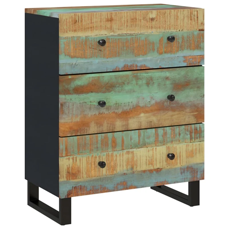 Buffet bahut commode armoire meuble de rangement organisateur cuisine salle de séjour salon 60 x 33 x 75 cm bois massif de récupération marron 02_0029613