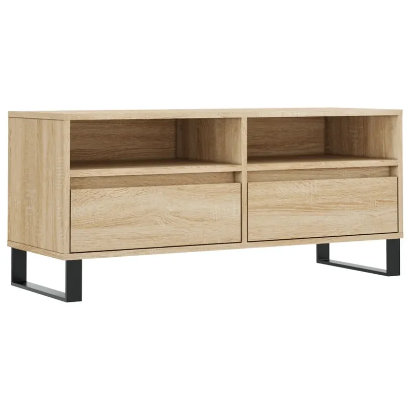 Meuble TV avec grand espace de rangement 100 x 34,5 x 44,5 cm style moderne salon en bois d'ingénierie chêne sonoma 02_0048965