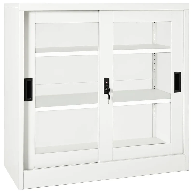 Armoire à portes coulissantes bureau 90 x 40 x 90 cm avec serrure 2 étagères réglables design moderne en acier blanc 02_0046814