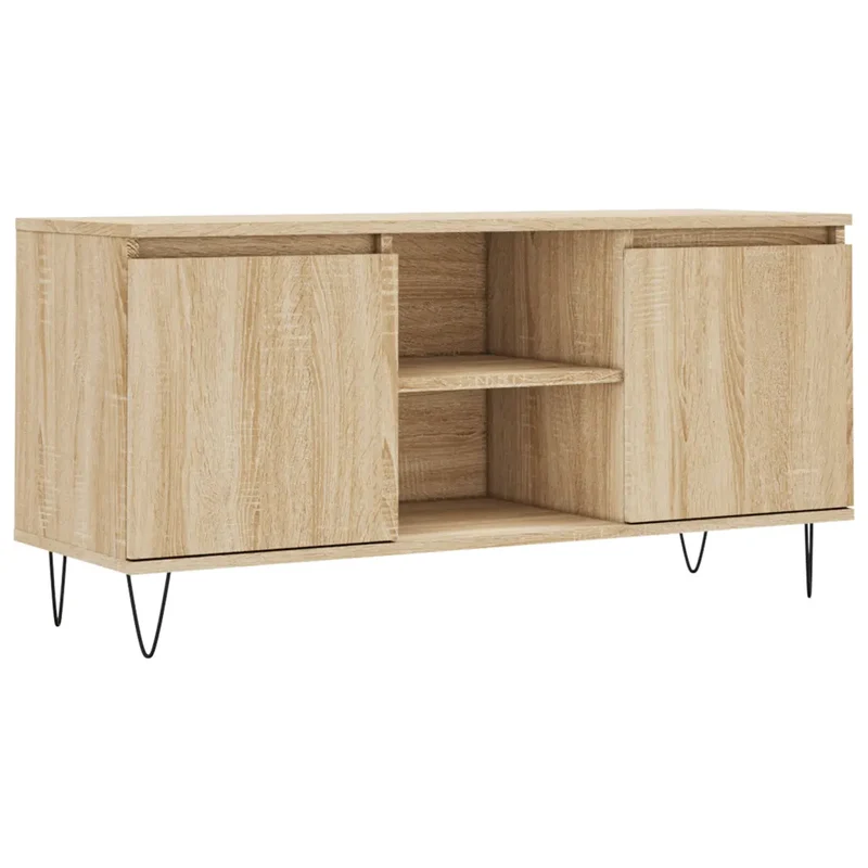 Meuble TV avec rangement et plateau stable 104 x 35 x 50 cm style contemporain en bois d'ingénierie chêne sonoma 02_0048554