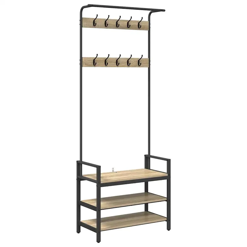 Porte-manteau rectangle contemporain entrée rangement pratique 75 x 34 x 184 cm en bois d'ingénierie chêne sonoma 02_0052635