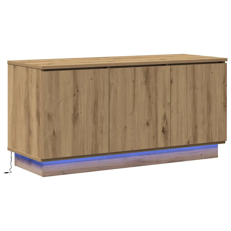 Meuble TV rectangulaire moderne avec éclairage LED 100 x 38 x 49 cm en bois d'ingénierie chêne artisanal 02_0052207