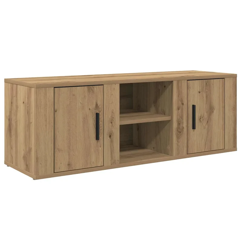 Meuble TV rectangulaire moderne avec rangement pratique salon 100 x 31,5 x 35 cm en bois chêne artisanal 02_0052709