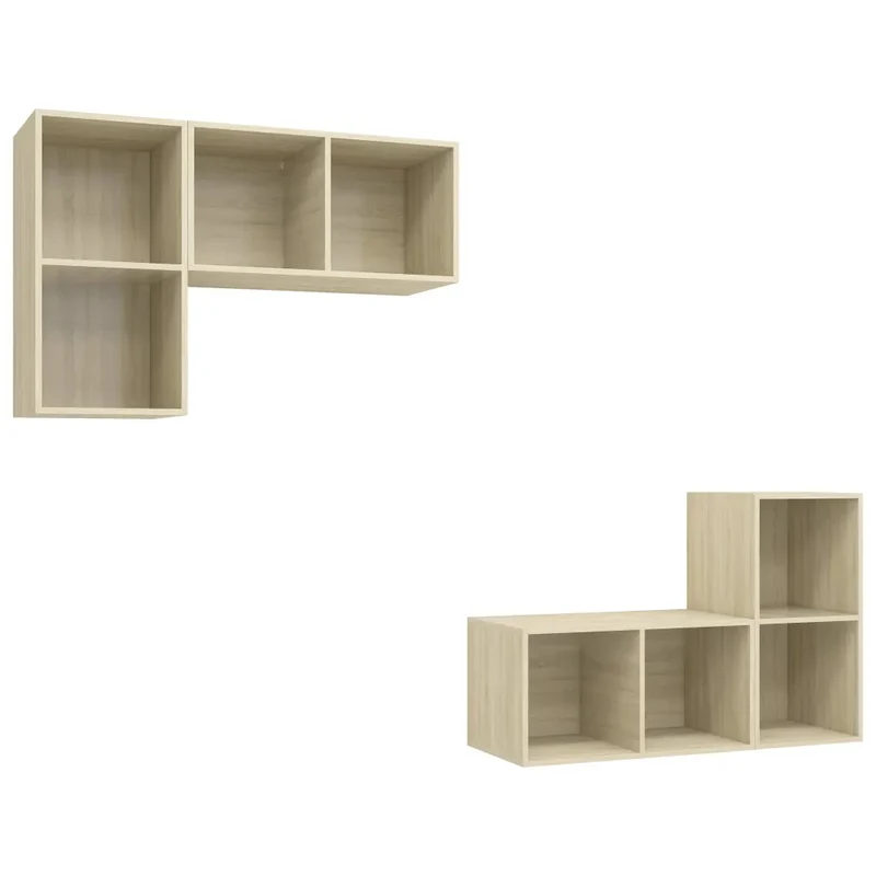 Lot de 4 meubles TV muraux 37 x 37 x 72 cm pratiques rangement horizontal vertical style contemporain en bois d'ingénierie chêne sonoma 02_0055111