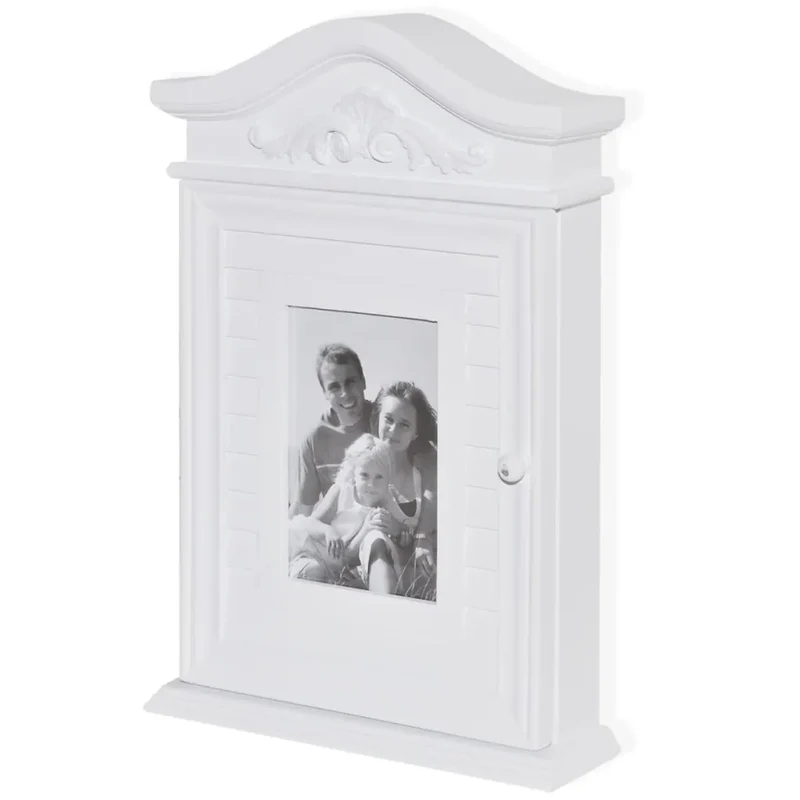 Armoire à clés avec cadre photo salle de bain cuisine 22,5 x 6,5 x 34,5 cm en MDF blanc 02_0046247