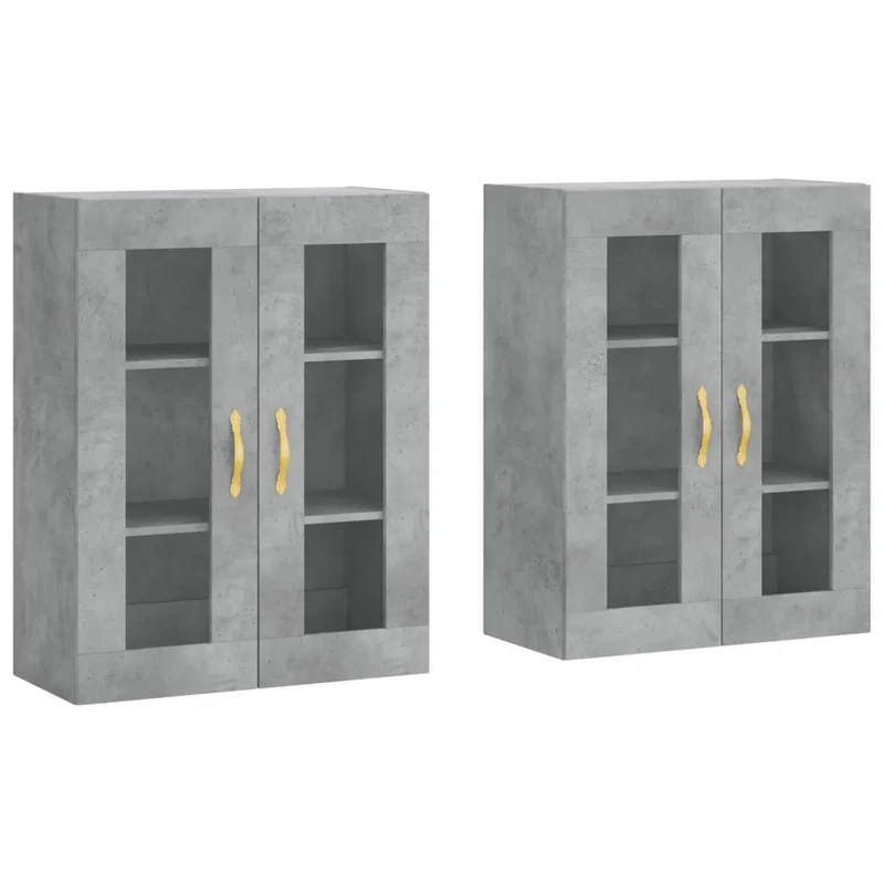 Lot de 2 armoires murales pratiques rangement polyvalent moderne 69,5 x 34 x 90 cm en bois gris béton 02_0055418