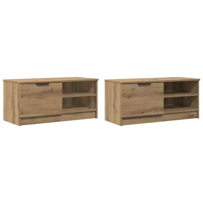 Lot de 2 meubles TV en bois d'ingénierie pratique 80 x 35 x 36 cm style moderne chêne artisanal 02_0050951