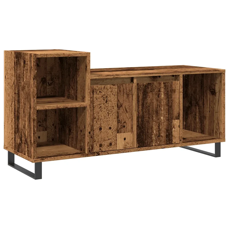 Meuble TV vintage avec rangement 100 x 35 x 55 cm design pratique en bois d'ingénierie vieux bois 02_0051154