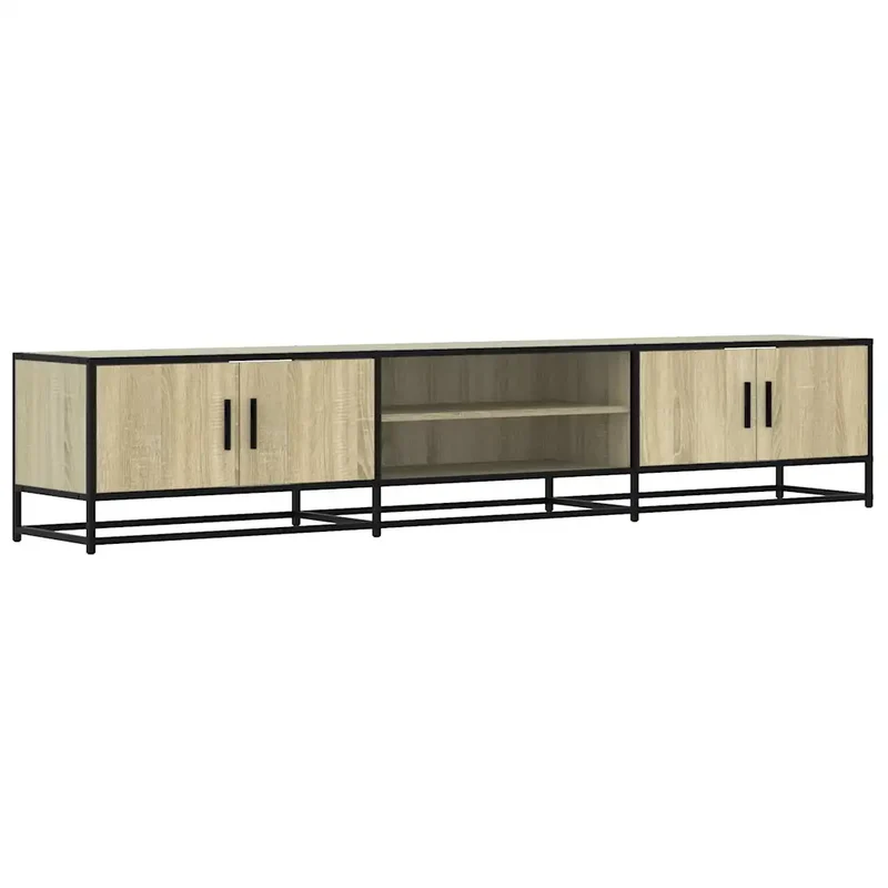 Meuble TV en bois d'ingénierie avec grand rangement 210 x 35 x 41 cm style industriel chêne sonoma 02_0055614