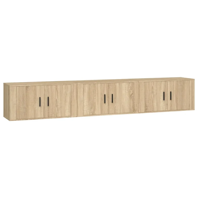 Lot de 3 meubles TV muraux design classique rangement pratique 80 x 34,5 x 40 cm en bois d'ingénierie chêne sonoma 02_0055342