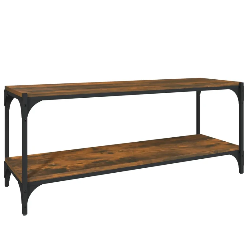 Meuble TV style industriel 100 x 33 x 41 cm grand espace de rangement décor cosy en bois d'ingénierie chêne fumé 02_0048393