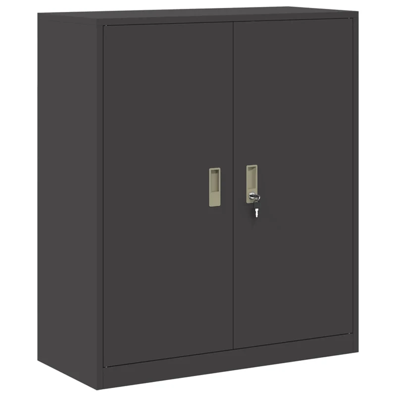 Armoire de rangement moderne avec portes verrouillables 90 x 40 x 105 cm design industriel en acier noir 02_0054821