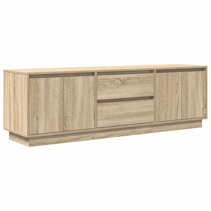 Meuble TV avec éclairage LED espace de rangement 160,5 x 41 x 50 cm design moderne en bois d'ingénierie chêne sonoma 02_0055832