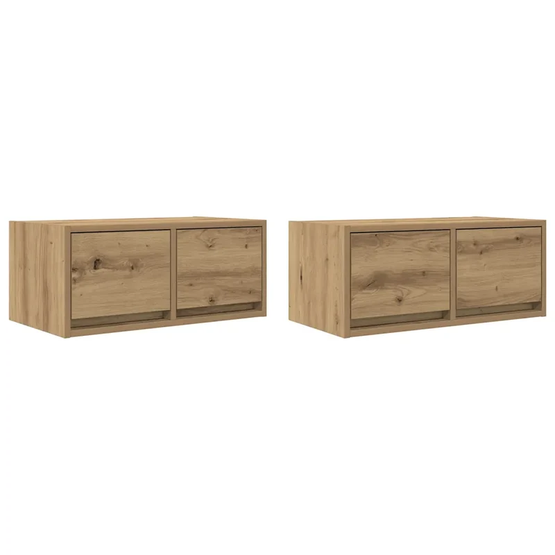Lot de 2 meubles TV muraux design épuré rangement 60 x 31 x 25,5 cm en bois d'ingénierie chêne artisanal 02_0051686
