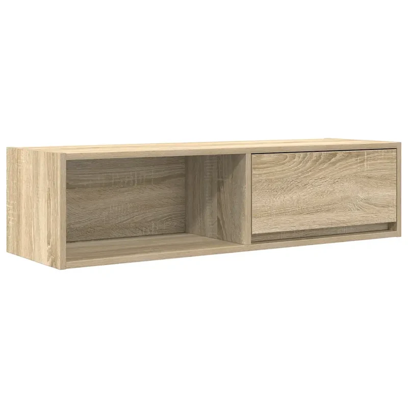 Meuble TV mural bois d'ingénierie 100 x 31 x 25 cm grand rangement facile d'entretien style contemporain en chêne sonoma 02_0051661