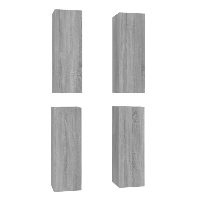 Lot de 4 meubles TV suspendus modernes style épuré rangement pratique 30,5 x 30 x 90 cm en bois d'ingénierie gris 02_0055242