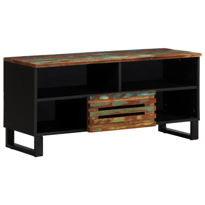 Meuble TV industriel rangement grand espace 100 x 34 x 46 cm en bois d'acacia marron 02_0047618