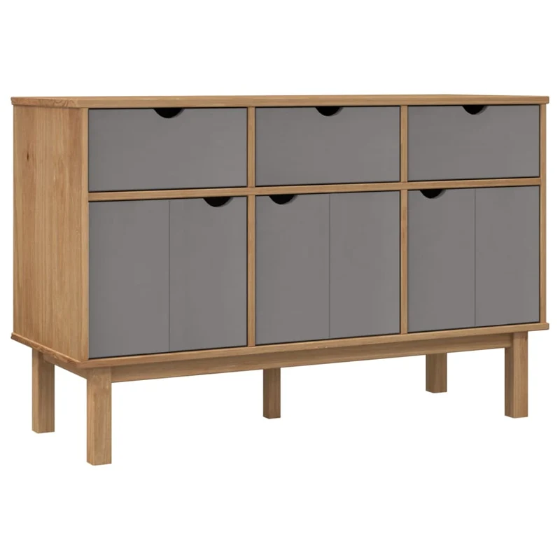 Buffet bahut commode armoire meuble de rangement organisateur cuisine salle de séjour salon et 114 x 43 x 73,5 cm bois massif pin gris 02_0036188