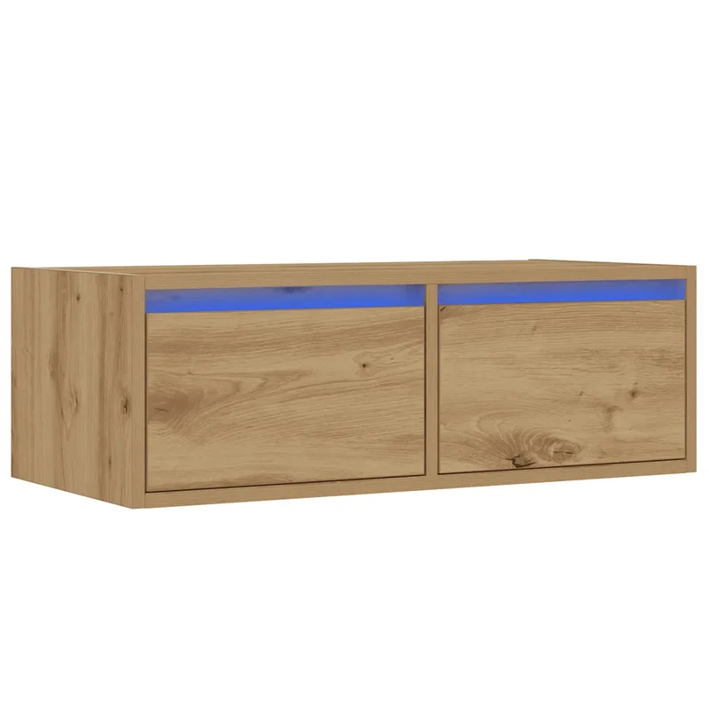 Meuble TV mural avec lumières LED design pratique rangement 75 x 35 x 25 cm en bois d'ingénierie chêne artisanal 02_0051326