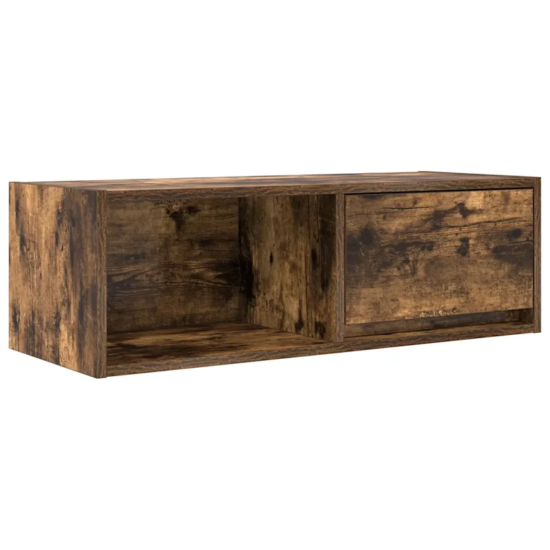 Meuble TV mural minimaliste design chêne fumé 80 x 31 x 25,5 cm avec grand espace de rangement en bois d'ingénierie 02_0051651