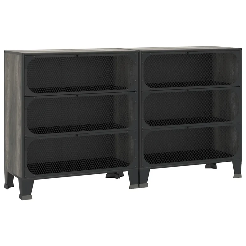 Lot de 2 armoires de rangement métallique et MDF 72 x 36 x 82 cm avec 2 étagères style industriel gris 02_0055177