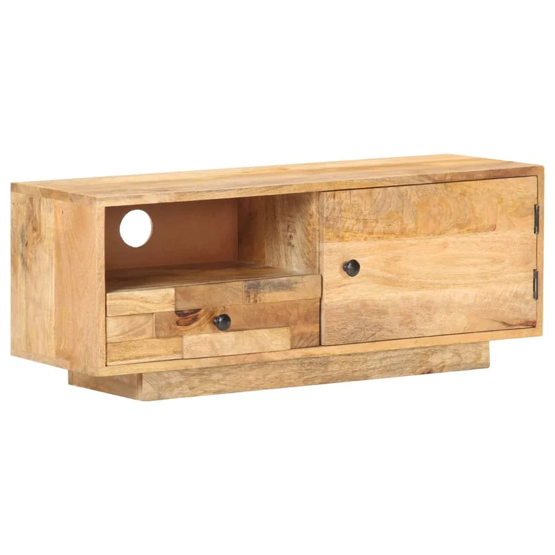 Meuble TV multimédia étagère télévision buffet téléviseur salle à manger salon chambre 90 x 30 x 35 cm bois massif de manguier blanc 02_0026327