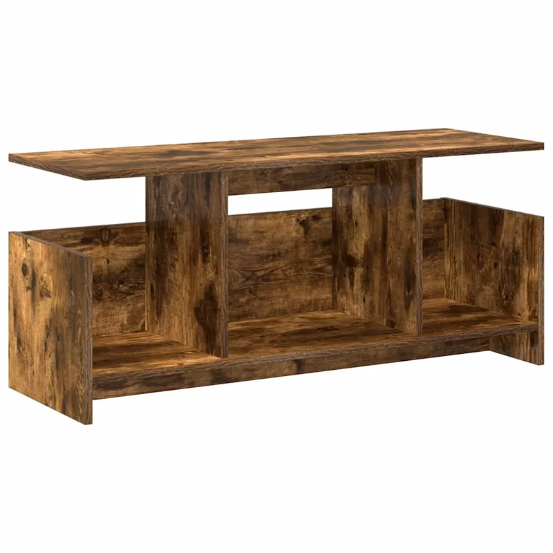 Meuble TV rectangulaire moderne rangement pratique 102 x 35 x 45 cm en bois d'ingénierie chêne fumé 02_0054711