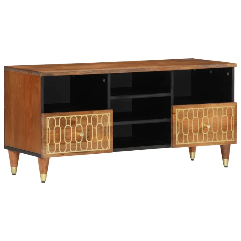 Meuble TV rétro avec rangement 100 x 33 x 46 cm en bois massif de manguier marron 02_0047312