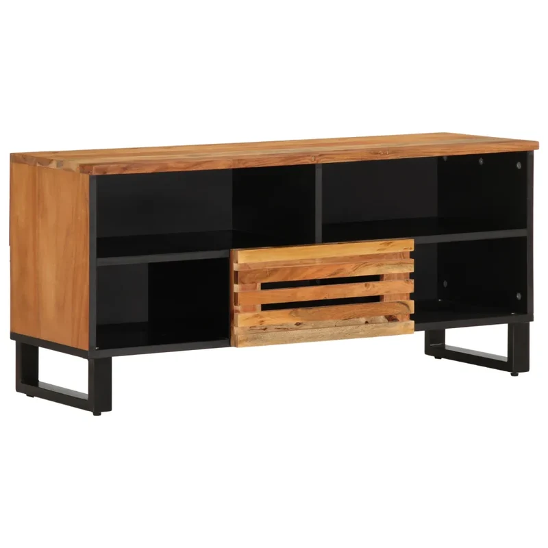 Meuble TV industriel avec grand rangement 100 x 34 x 46 cm ambiance cosy en bois d'acacia massif 02_0047615