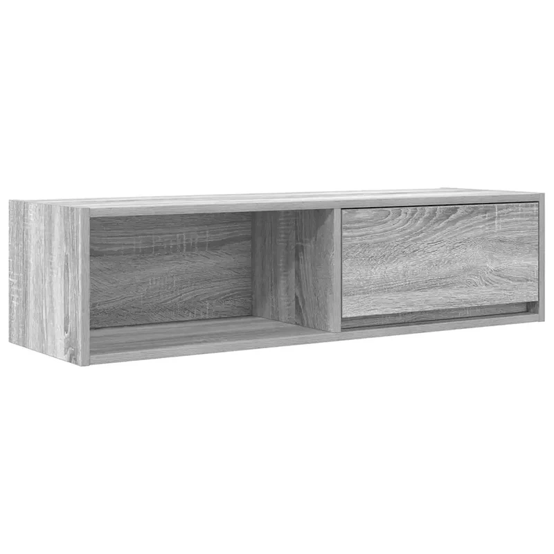 Meuble TV mural peu encombrant rangement 100 x 31 x 25 cm design moderne en bois d'ingénierie gris 02_0051667