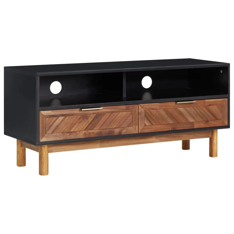 Meuble TV multimédia étagère télévision buffet téléviseur salle à manger salon chambre 100 x 35 x 45 cm bois d'acacia massif et MDF brun 02_0025498