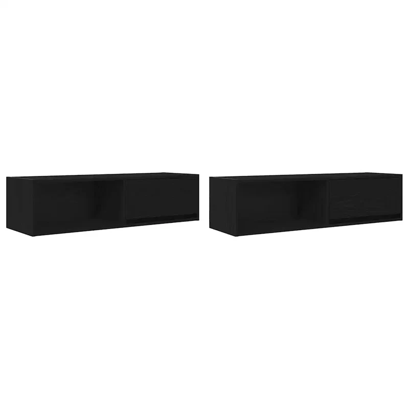 Lot de 2 meubles TV muraux design contemporain pour salon 100 x 31 x 25,5 cm en bois d'ingénierie noir 02_0051660