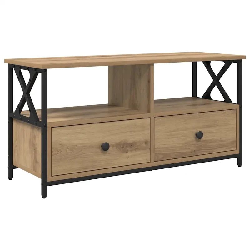 Meuble TV rectangulaire avec tiroir rangement élégant 90 x 33 x 45 cm en bois d'ingénierie chêne artisanal 02_0052723