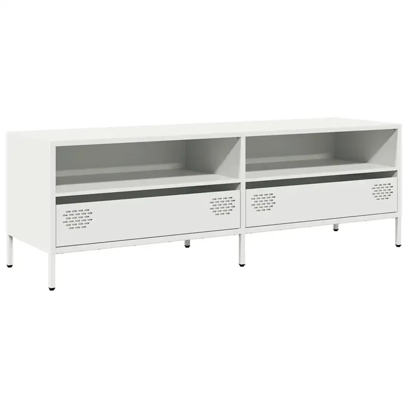 Meuble TV industriel design moderne rangement 135 x 39 x 43 cm en acier laminé à froid blanc 02_0049756