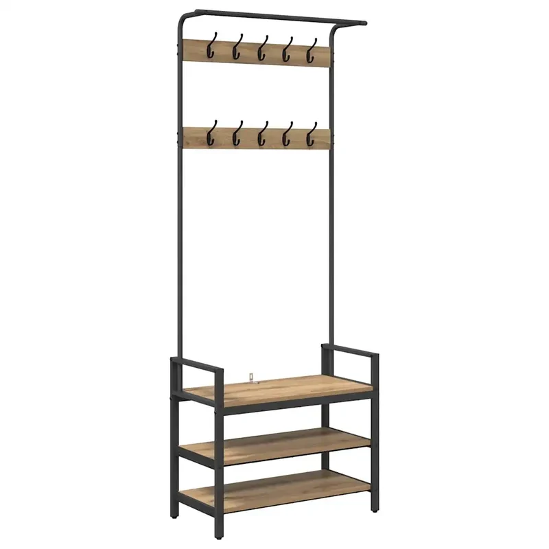 Porte-manteau rectangulaire moderne avec étagère rangement 75 x 34 x 184 cm en bois d'ingénierie chêne artisanal 02_0052639