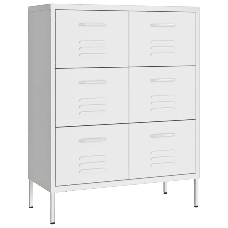 Armoire à tiroirs blanche 80 x 35 x 101 cm 6 tiroirs glissières à billes design moderne en acier blanc 02_0046843