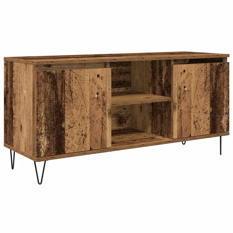 Meuble TV rectangulaire avec étagères et portes design moderne salon 104 x 35 x 50 cm en bois ancien 02_0052763