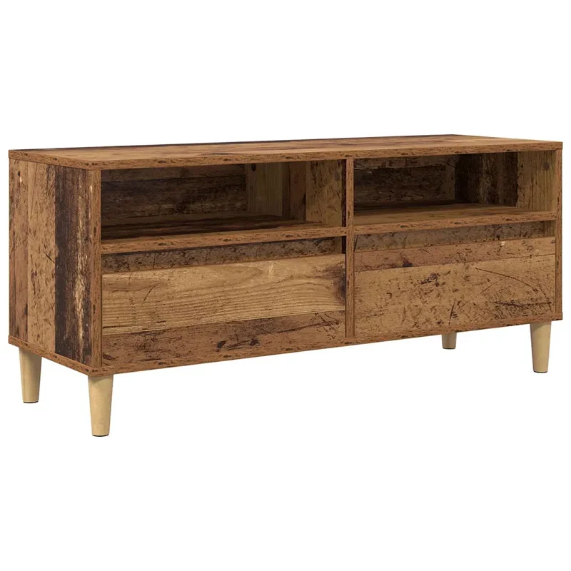 Meuble TV rectangulaire rustique avec tiroirs et étagères salon 100 x 34 x 44 cm en bois d'ingénierie marron 02_0052736