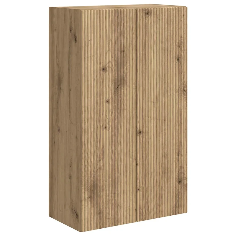 Meuble TV mural rectangulaire moderne avec rangement pratique 59,5 x 31 x 100 cm en bois chêne artisanal 02_0055047