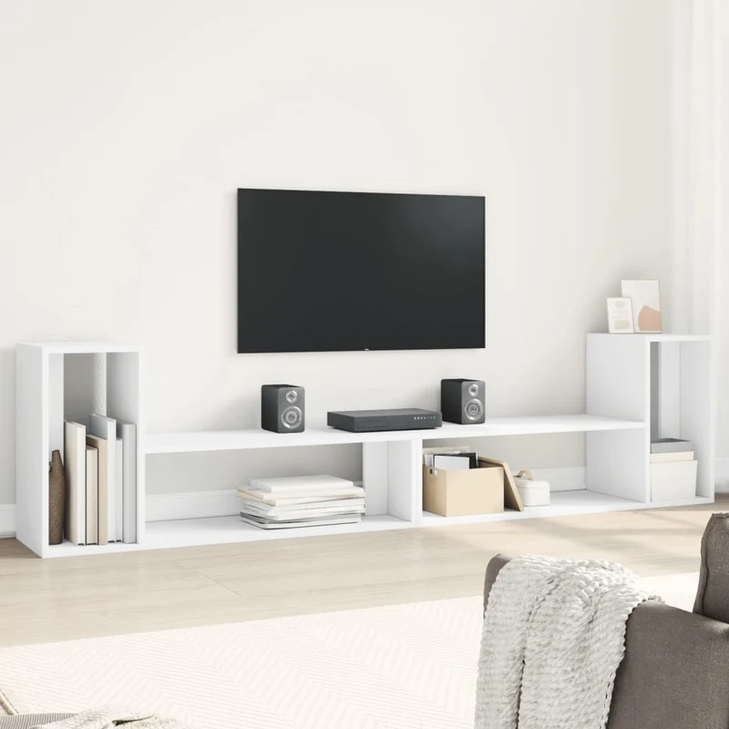 Meubles TV multimédia étagère télévision buffet téléviseur salle à manger salon chambre 2 pièces 100 x 30 x 50 cm bois d'ingénierie blanc 02_0028522