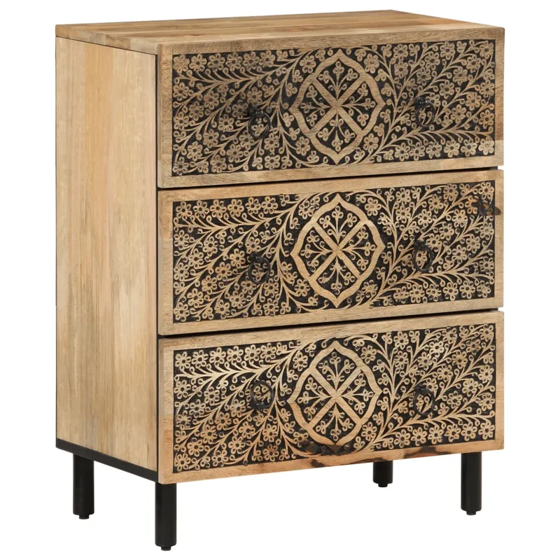 Armoire latérale 60 x 33 x 75 cm espace de rangement fonction d'affichage style rétro en bois massif de manguier 02_0047285