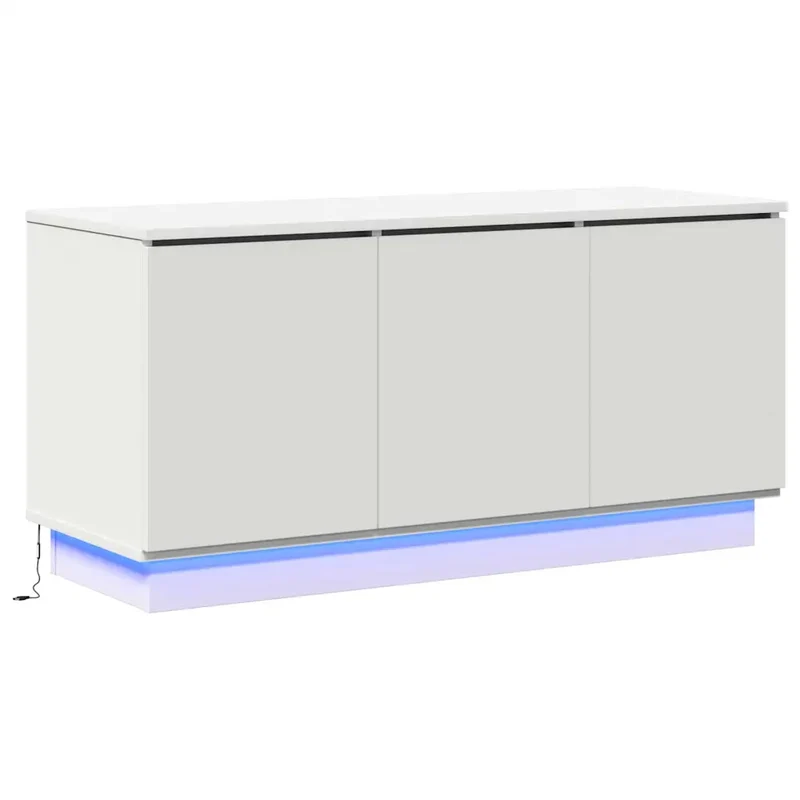 Meuble TV moderne avec éclairage LED 100 x 38 x 49 cm design épuré contemporain en bois d'ingénierie blanc 02_0052201